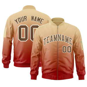 Custom Khaki Red-Brown Varsity Full-Zip Gradient Fashion Letterman Bomber Jacket