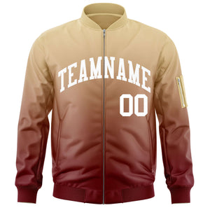 Custom Khaki Crimson-White Varsity Full-Zip Gradient Fashion Letterman Bomber Jacket