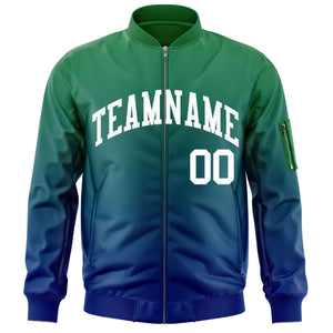 Custom Kelly Green Royal-White Varsity Full-Zip Gradient Fashion Letterman Bomber Jacket