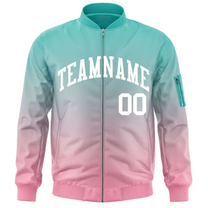 Custom Aqua Pink-White Varsity Full-Zip Gradient Fashion Letterman Bomber Jacket