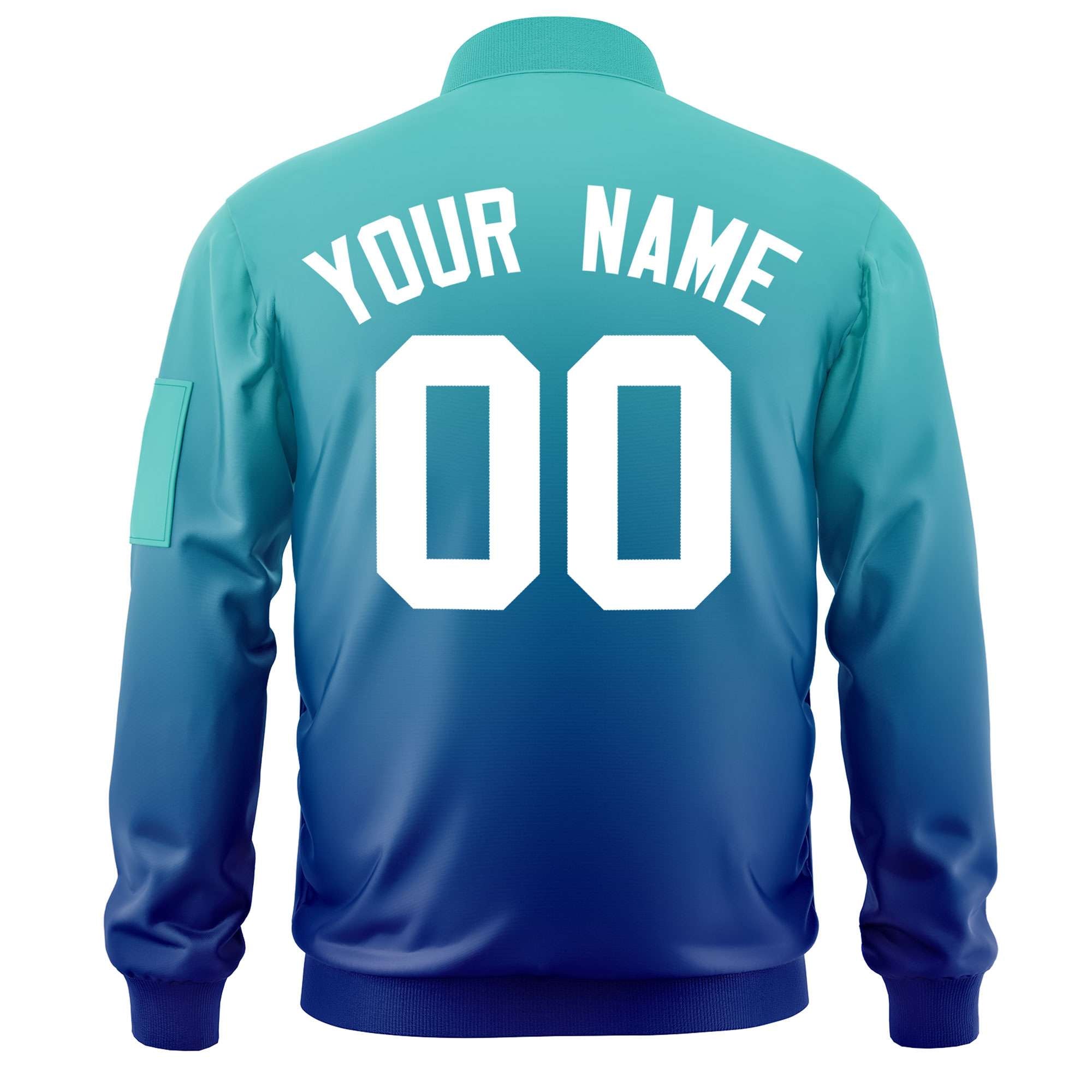 Custom Aqua Royal-White Varsity Full-Zip Gradient Fashion Letterman Bomber Jacket