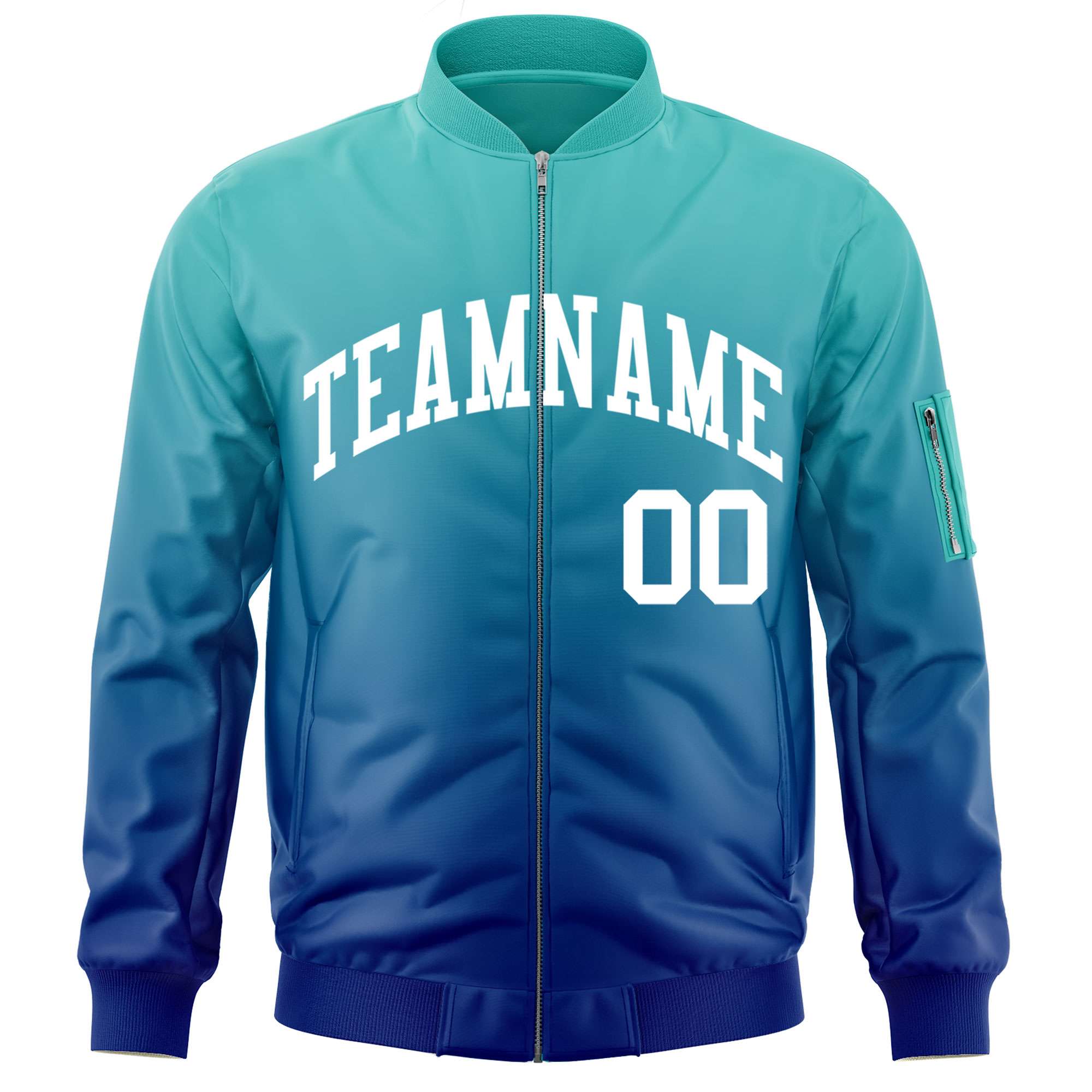 Custom Aqua Royal-White Varsity Full-Zip Gradient Fashion Letterman Bomber Jacket