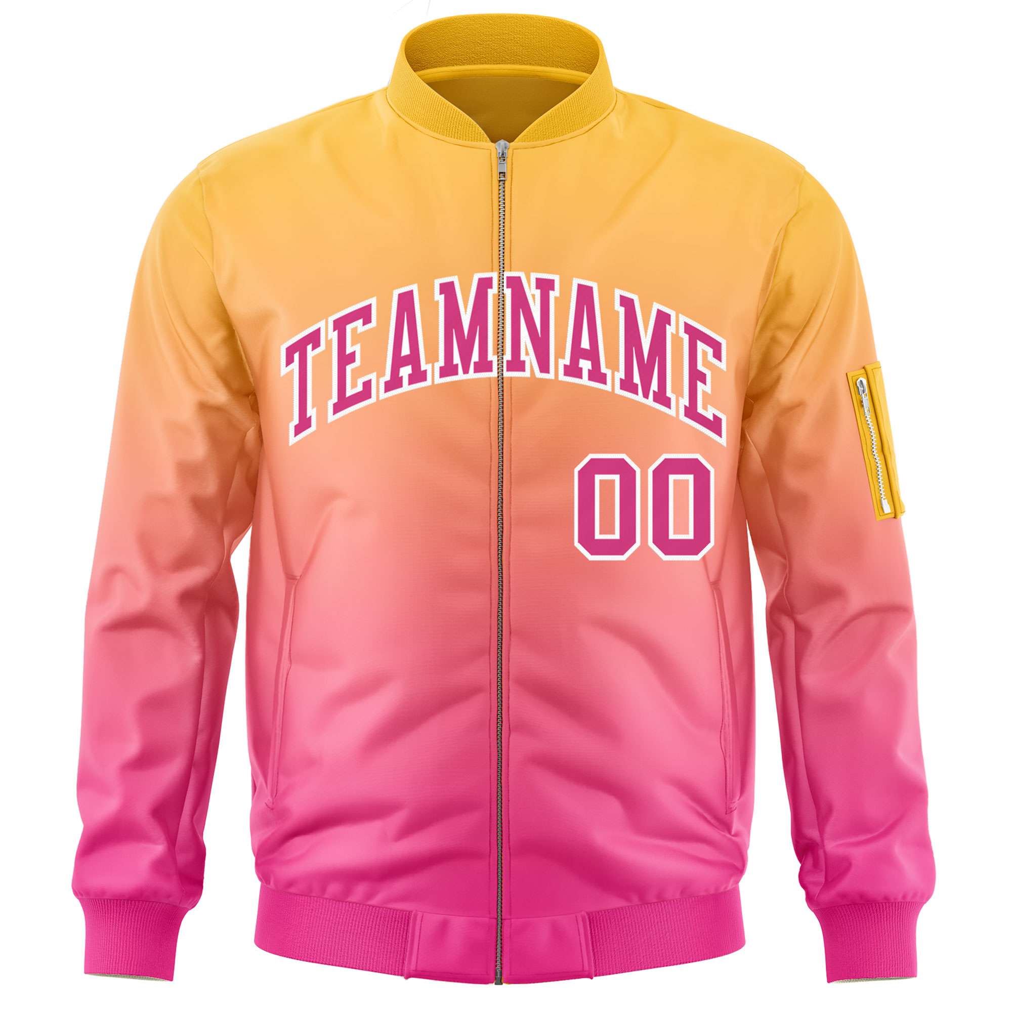 Custom Gold Pink Varsity Full-Zip Gradient Fashion Letterman Bomber Jacket