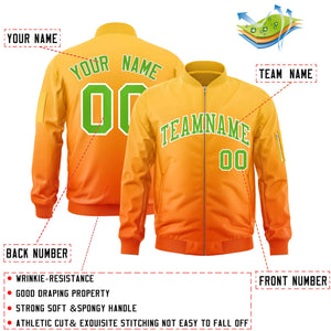 Custom Gold Orange-Green Varsity Full-Zip Gradient Fashion Letterman Bomber Jacket