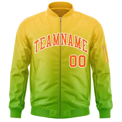 Custom Gold Green-Orange Varsity Full-Zip Gradient Fashion Letterman Bomber Jacket