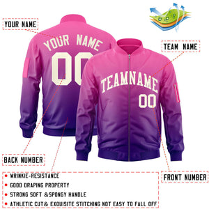 Custom Pink Purple-Cream Varsity Full-Zip Gradient Fashion Letterman Bomber Jacket