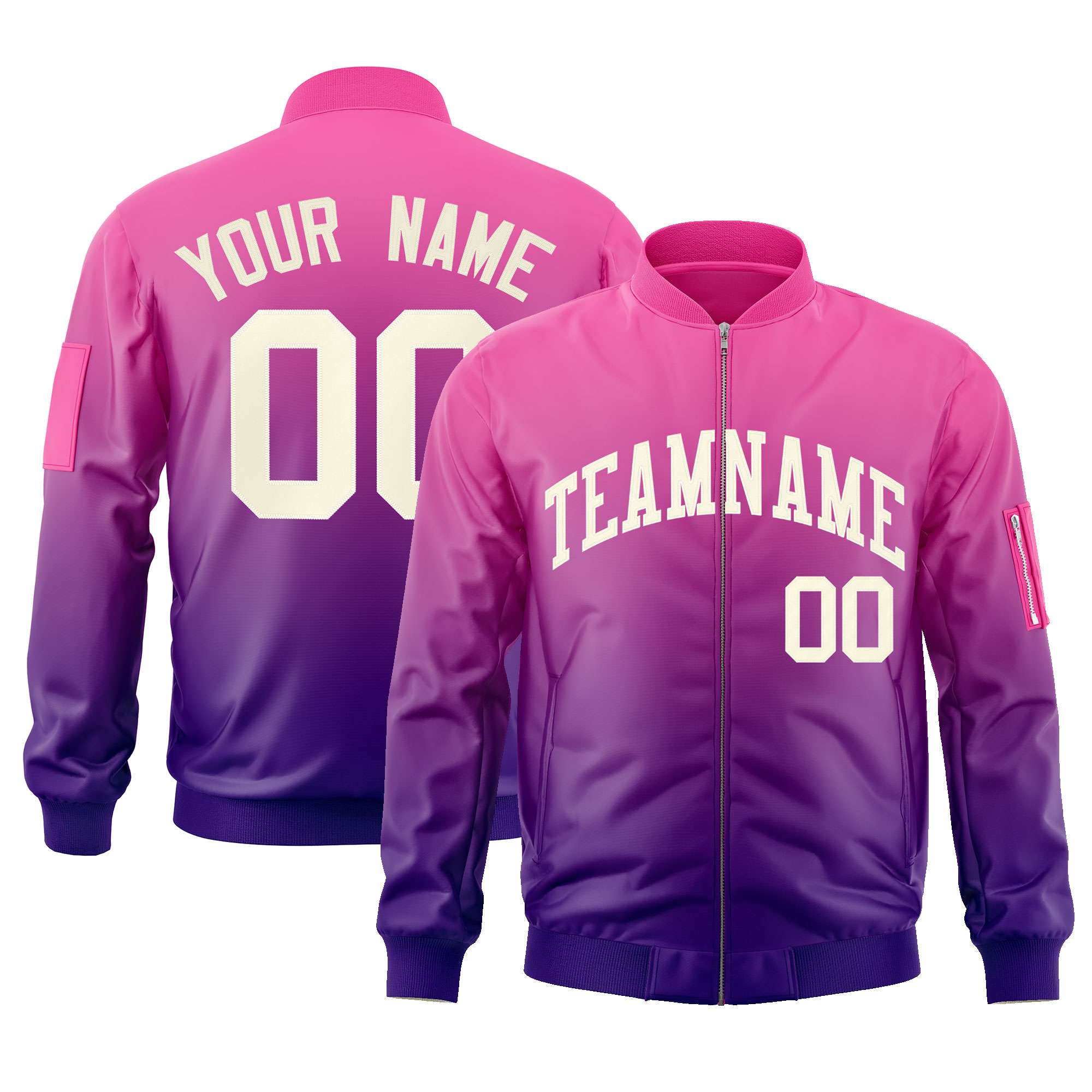 Custom Pink Purple-Cream Varsity Full-Zip Gradient Fashion Letterman Bomber Jacket