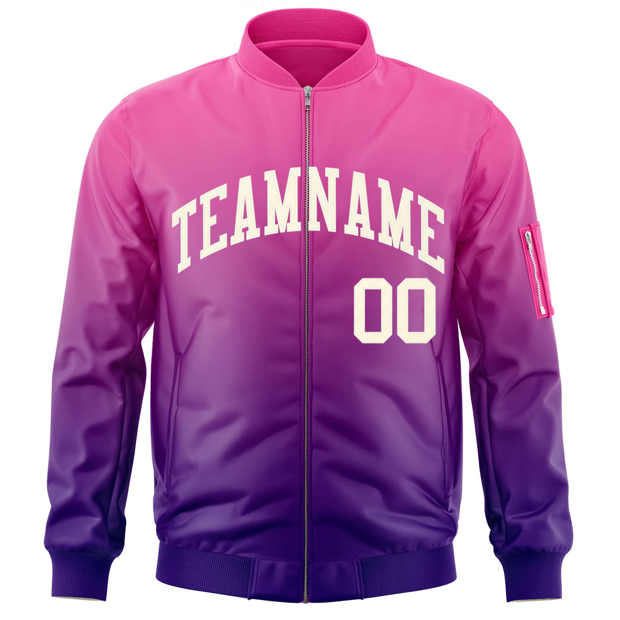 Custom Pink Purple-Cream Varsity Full-Zip Gradient Fashion Letterman Bomber Jacket