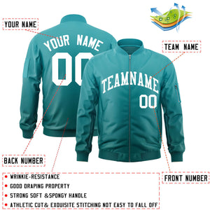 Custom Aqua White Varsity Full-Zip Gradient Fashion Letterman Bomber Jacket