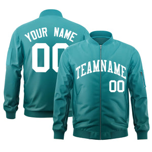 Custom Aqua White Varsity Full-Zip Gradient Fashion Letterman Bomber Jacket