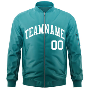 Custom Aqua White Varsity Full-Zip Gradient Fashion Letterman Bomber Jacket