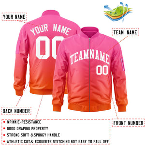 Custom Pink Orange-White Varsity Full-Zip Gradient Fashion Letterman Bomber Jacket