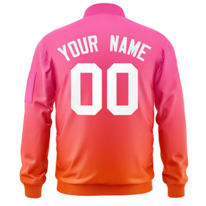 Custom Pink Orange-White Varsity Full-Zip Gradient Fashion Letterman Bomber Jacket