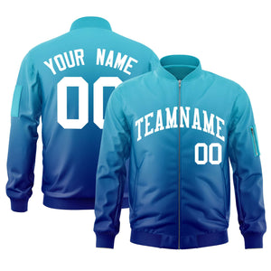 Custom Light Blue Royal-White Varsity Full-Zip Gradient Fashion Letterman Bomber Jacket