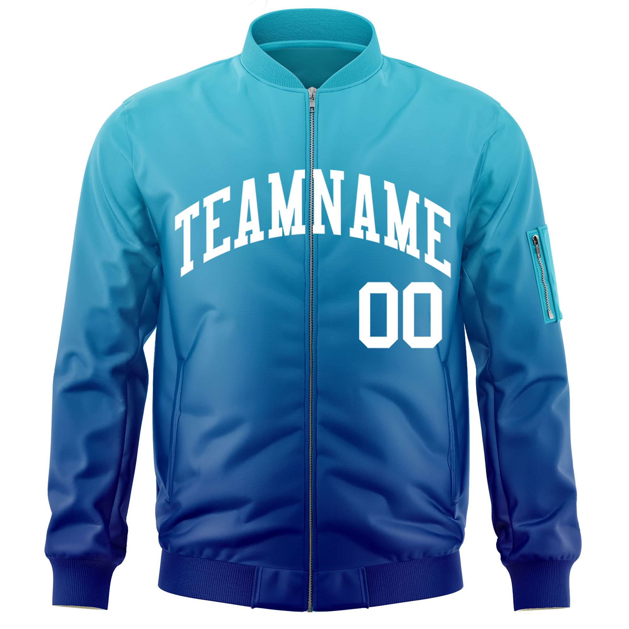 Custom Light Blue Royal-White Varsity Full-Zip Gradient Fashion Letterman Bomber Jacket