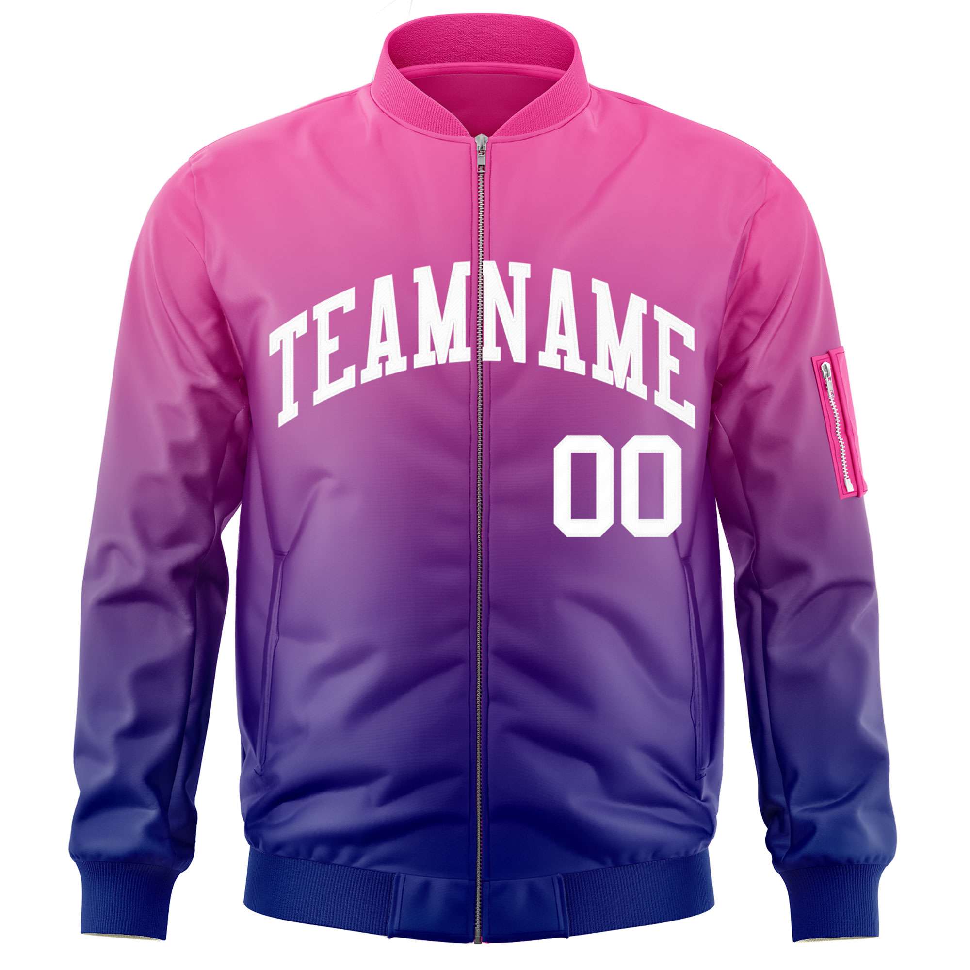 Custom Pink Purple-White Varsity Full-Zip Gradient Fashion Letterman Bomber Jacket