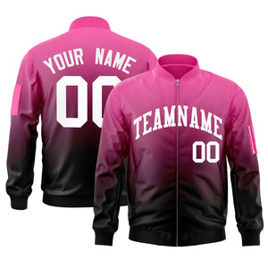 Custom Pink Black-White Varsity Full-Zip Gradient Fashion Letterman Bomber Jacket