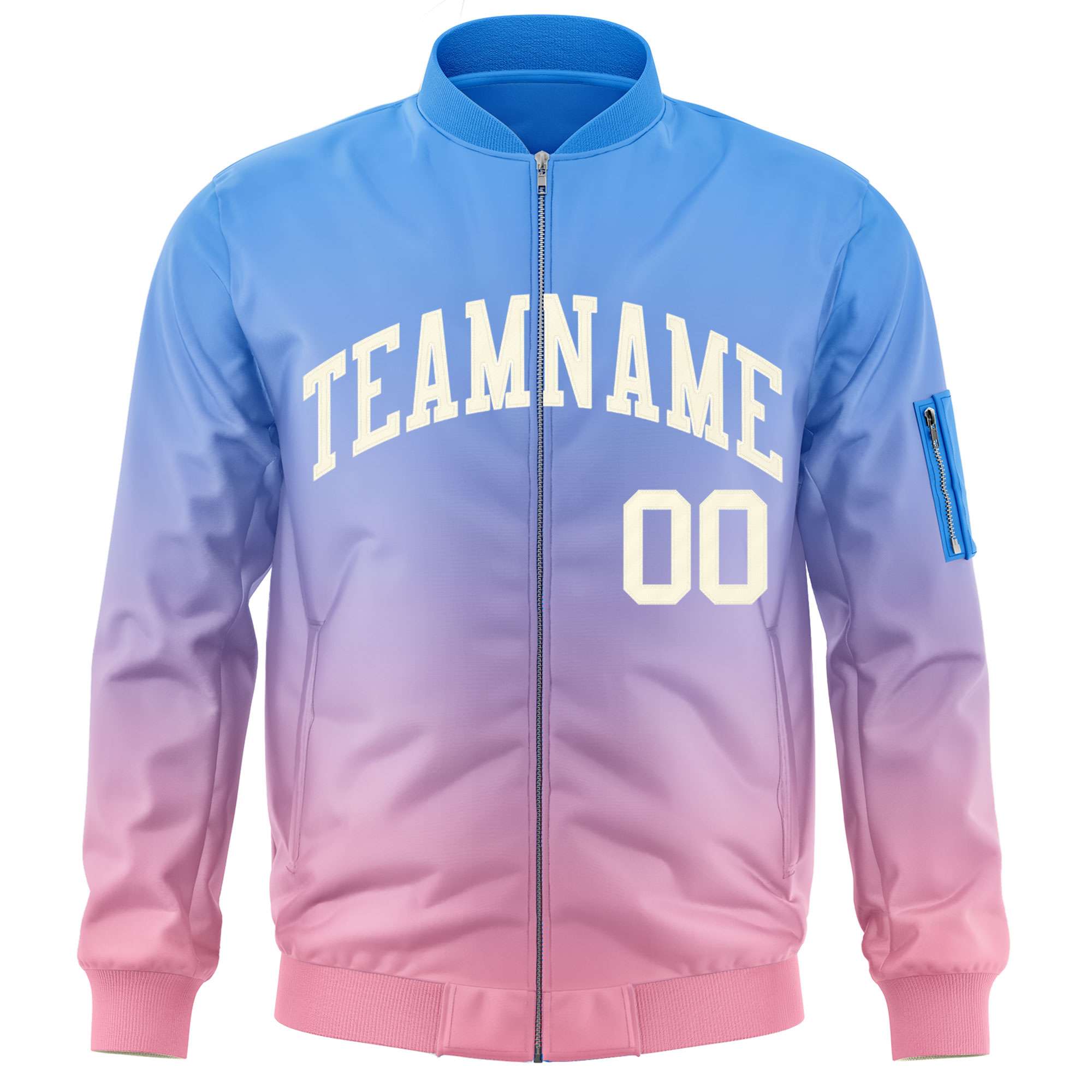 Custom Powder Blue Pink-Cream Varsity Full-Zip Gradient Fashion Letterman Bomber Jacket