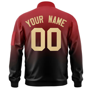 Custom Red Black-Khaki Varsity Full-Zip Gradient Fashion Letterman Bomber Jacket