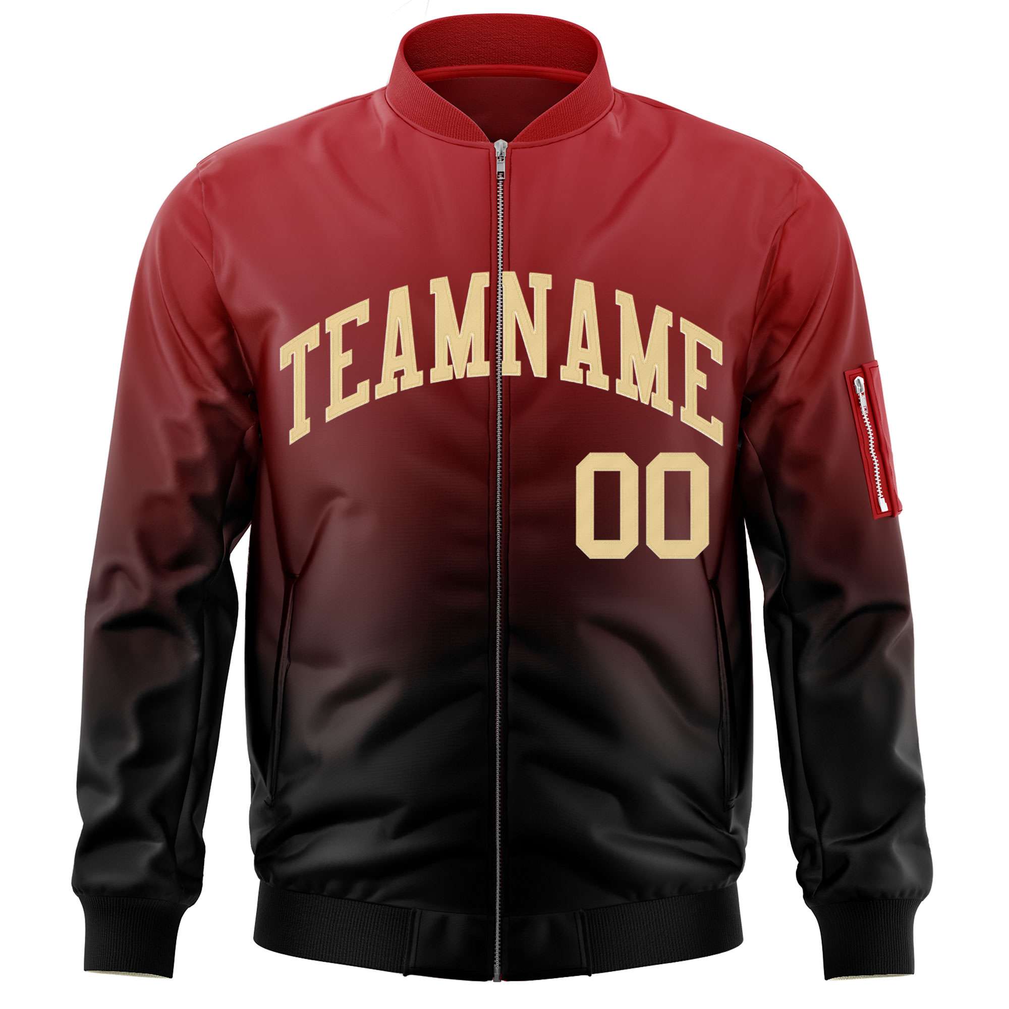 Custom Red Black-Khaki Varsity Full-Zip Gradient Fashion Letterman Bomber Jacket