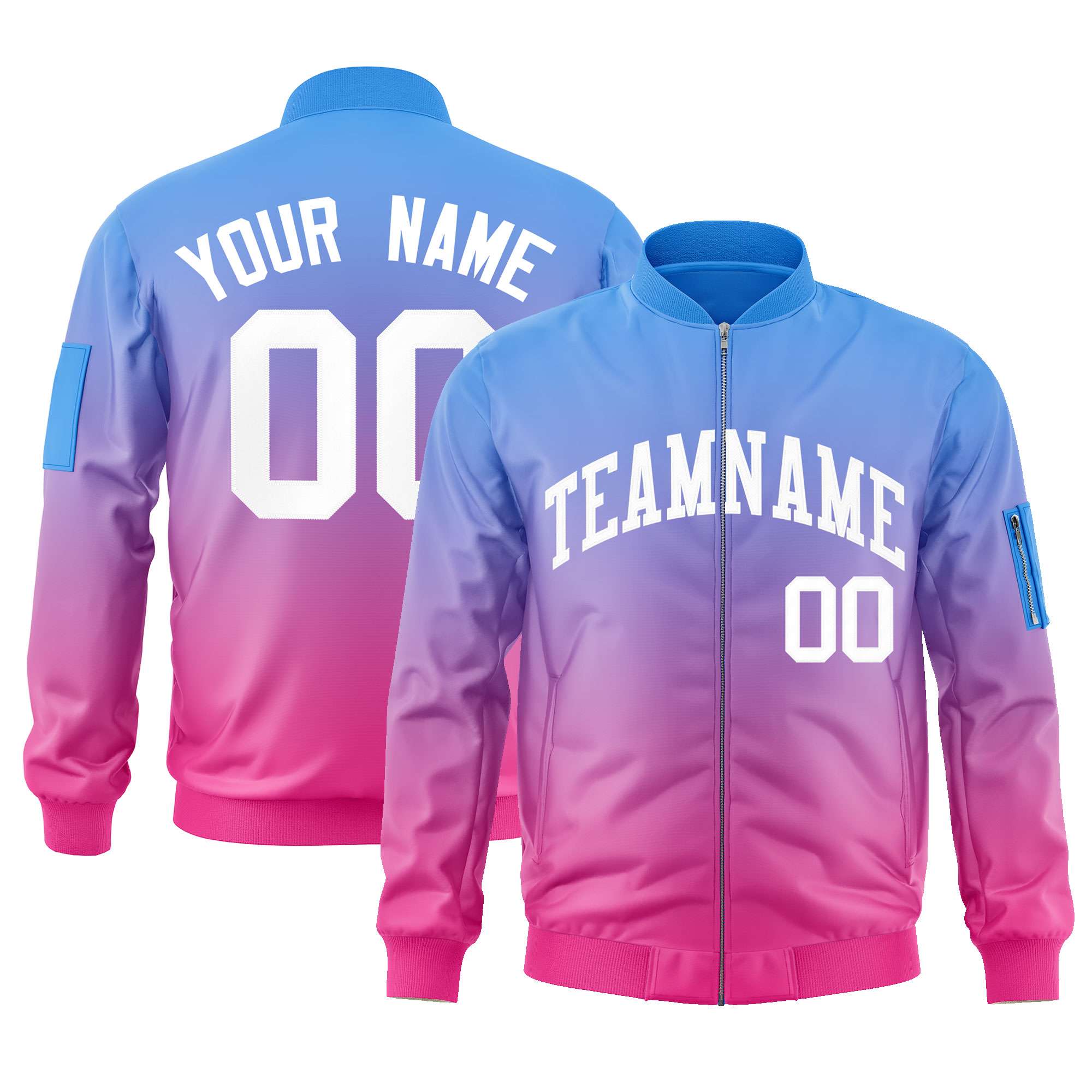 Custom Powder Blue Pink-White Varsity Full-Zip Gradient Fashion Letterman Bomber Jacket