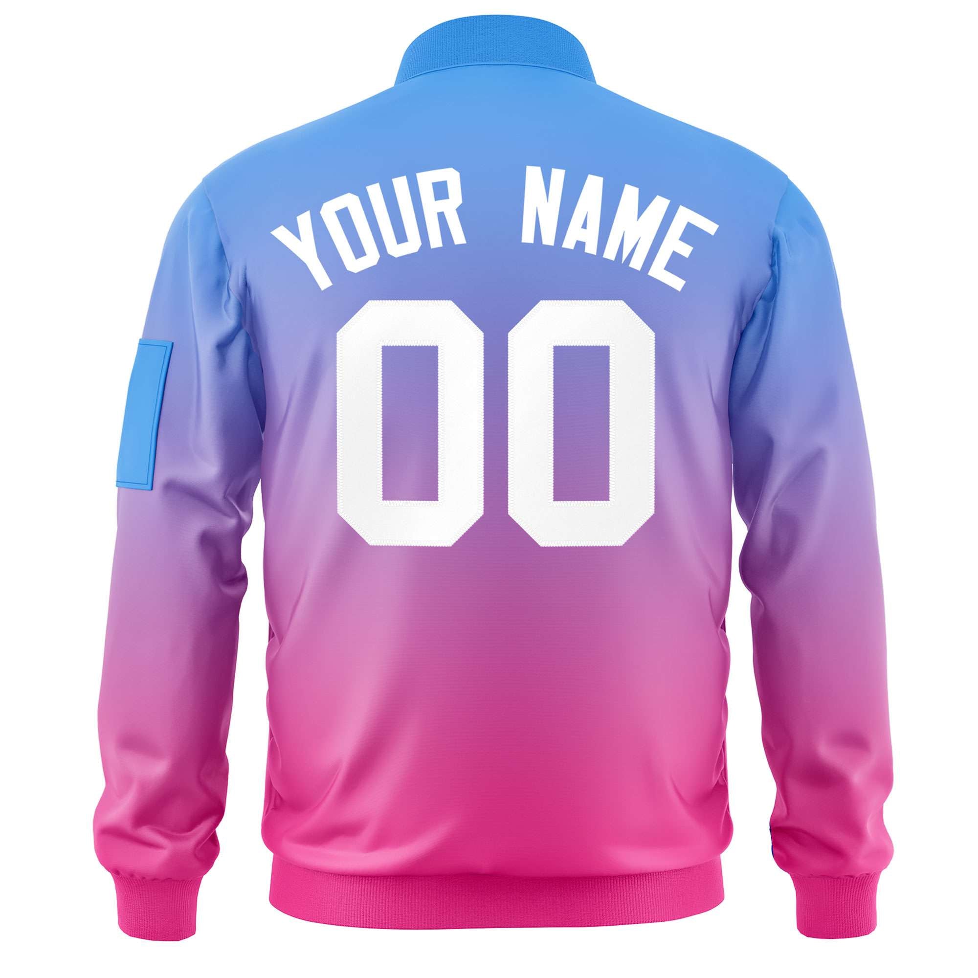 Custom Powder Blue Pink-White Varsity Full-Zip Gradient Fashion Letterman Bomber Jacket