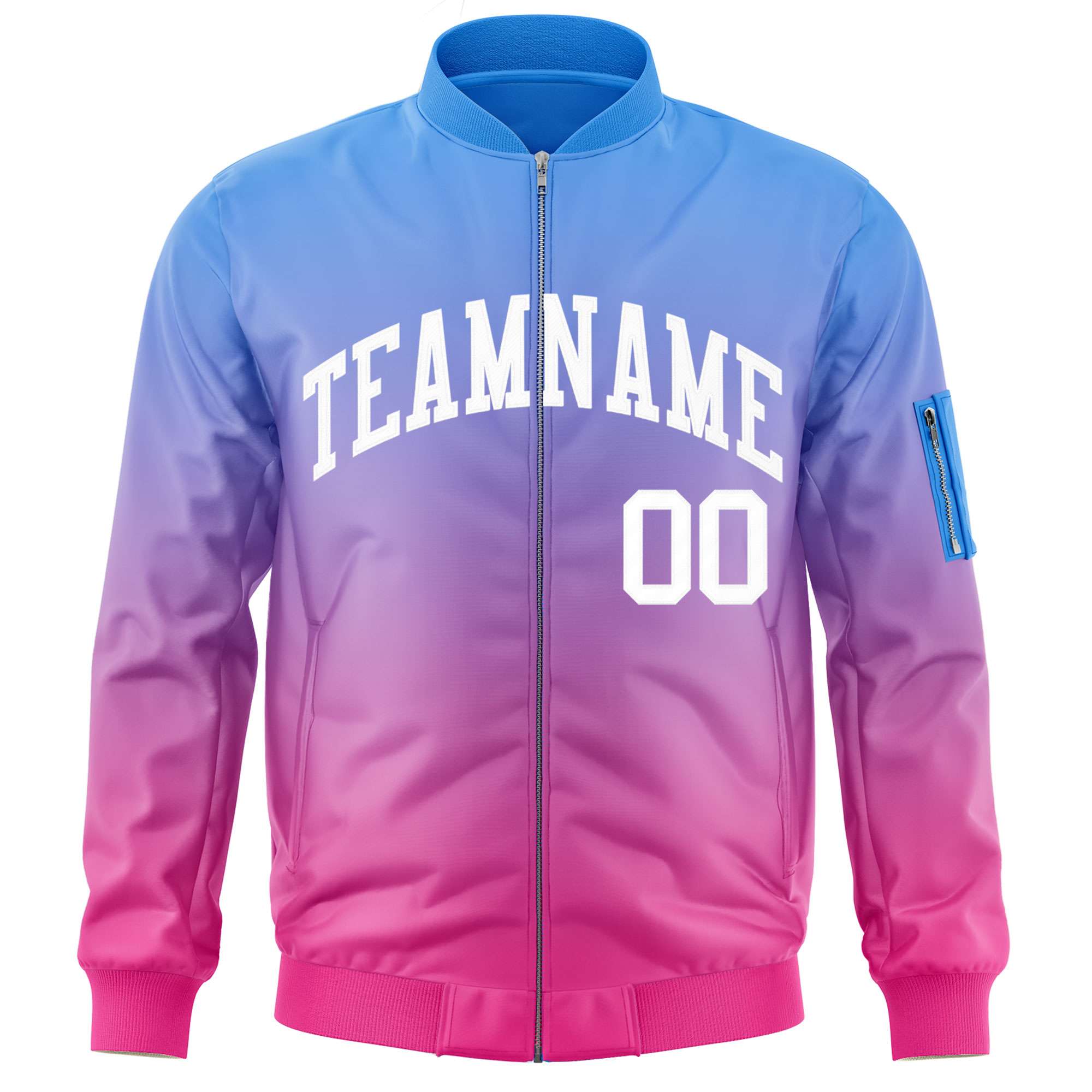 Custom Powder Blue Pink-White Varsity Full-Zip Gradient Fashion Letterman Bomber Jacket