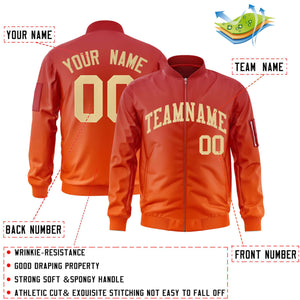 Custom Red Orange-Khaki Varsity Full-Zip Gradient Fashion Letterman Bomber Jacket