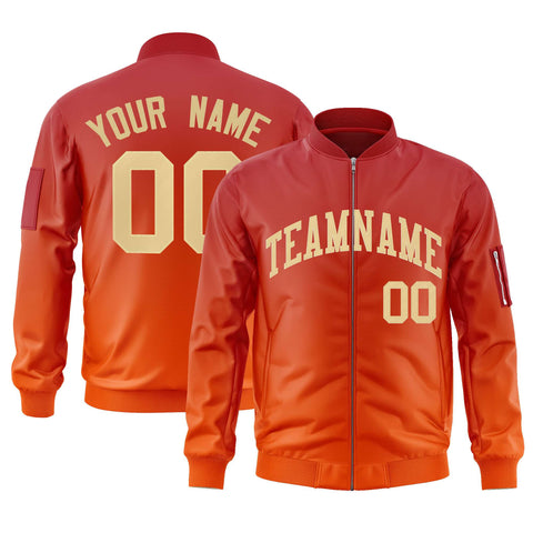 Custom Red Orange-Khaki Varsity Full-Zip Gradient Fashion Letterman Bomber Jacket