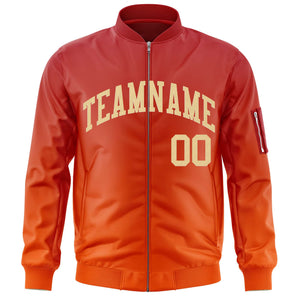 Custom Red Orange-Khaki Varsity Full-Zip Gradient Fashion Letterman Bomber Jacket