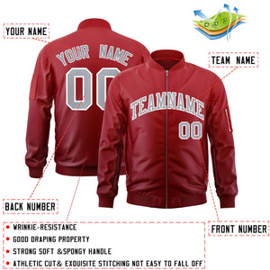 Custom Red Gray Varsity Full-Zip Gradient Fashion Letterman Bomber Jacket