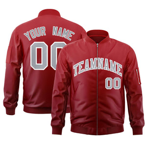 Custom Red Gray Varsity Full-Zip Gradient Fashion Letterman Bomber Jacket