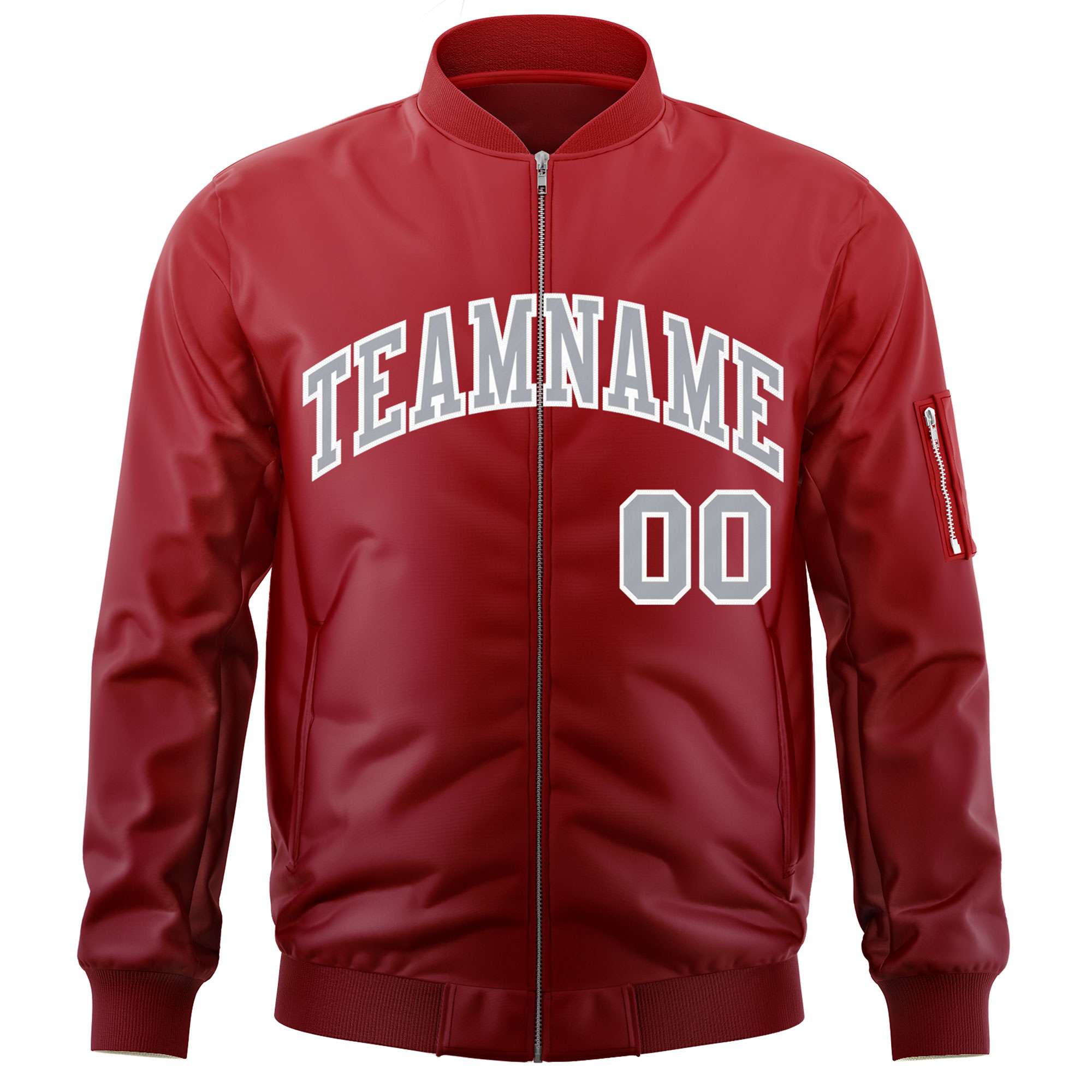 Custom Red Gray Varsity Full-Zip Gradient Fashion Letterman Bomber Jacket