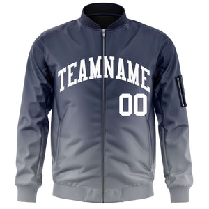 Custom Navy Gray-White Varsity Full-Zip Gradient Fashion Letterman Bomber Jacket