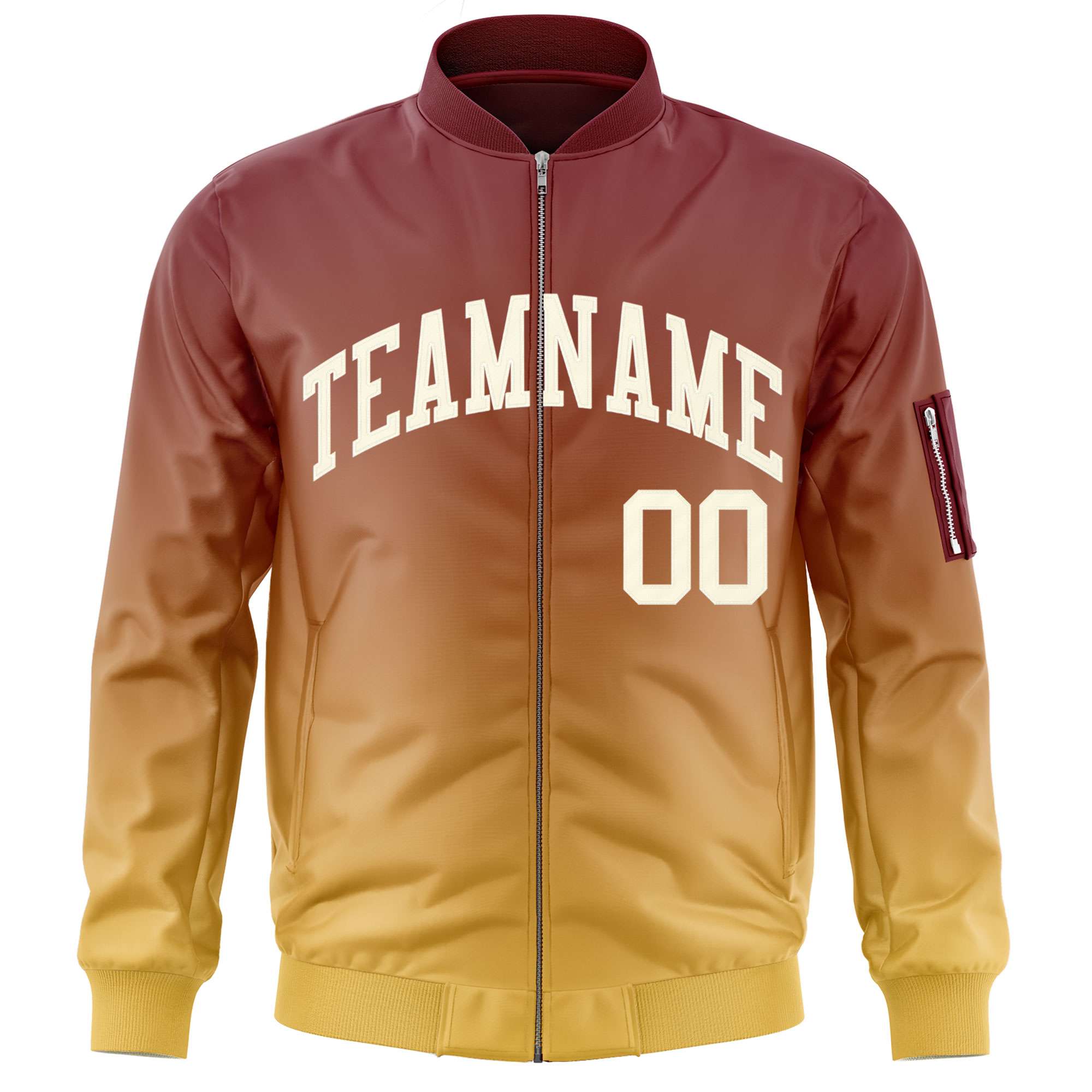 Custom Crimson Yellow-Cream Varsity Full-Zip Gradient Fashion Letterman Bomber Jacket