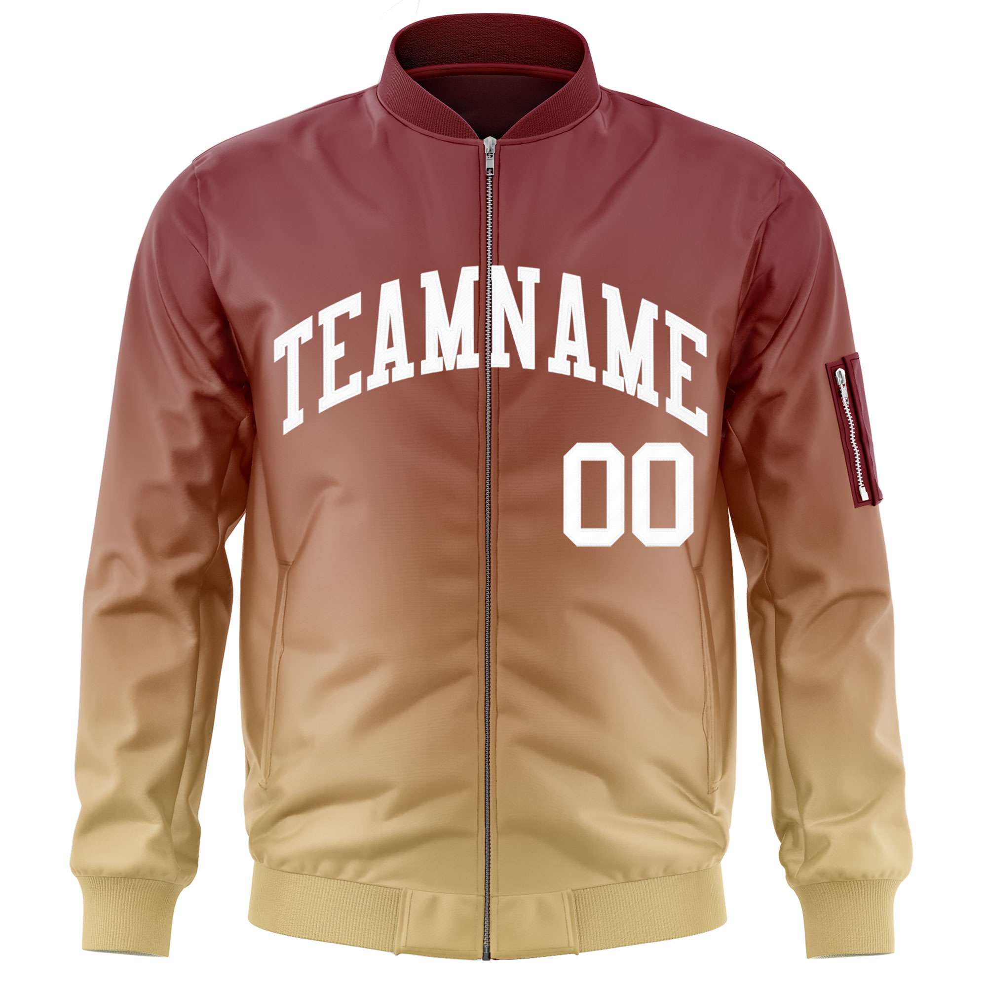 Custom Crimson Khaki-White Varsity Full-Zip Gradient Fashion Letterman Bomber Jacket