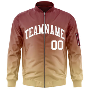 Custom Crimson Khaki-White Varsity Full-Zip Gradient Fashion Letterman Bomber Jacket