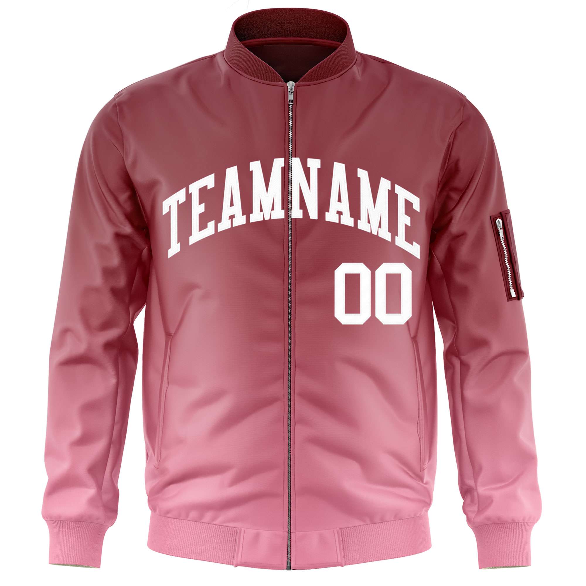 Custom Crimson Pink-White Varsity Full-Zip Gradient Fashion Letterman Bomber Jacket