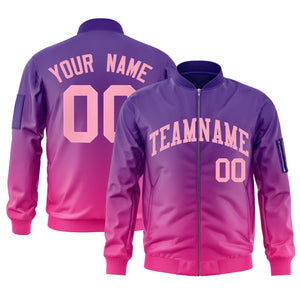 Custom Purple Pink Varsity Full-Zip Gradient Fashion Letterman Bomber Jacket