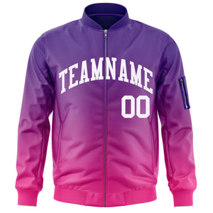 Custom Purple Pink-White Varsity Full-Zip Gradient Fashion Letterman Bomber Jacket