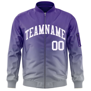 Custom Purple Gray-White Varsity Full-Zip Gradient Fashion Letterman Bomber Jacket