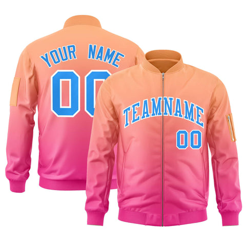 Custom Orange Pink-Powder Blue Varsity Full-Zip Gradient Fashion Letterman Bomber Jacket