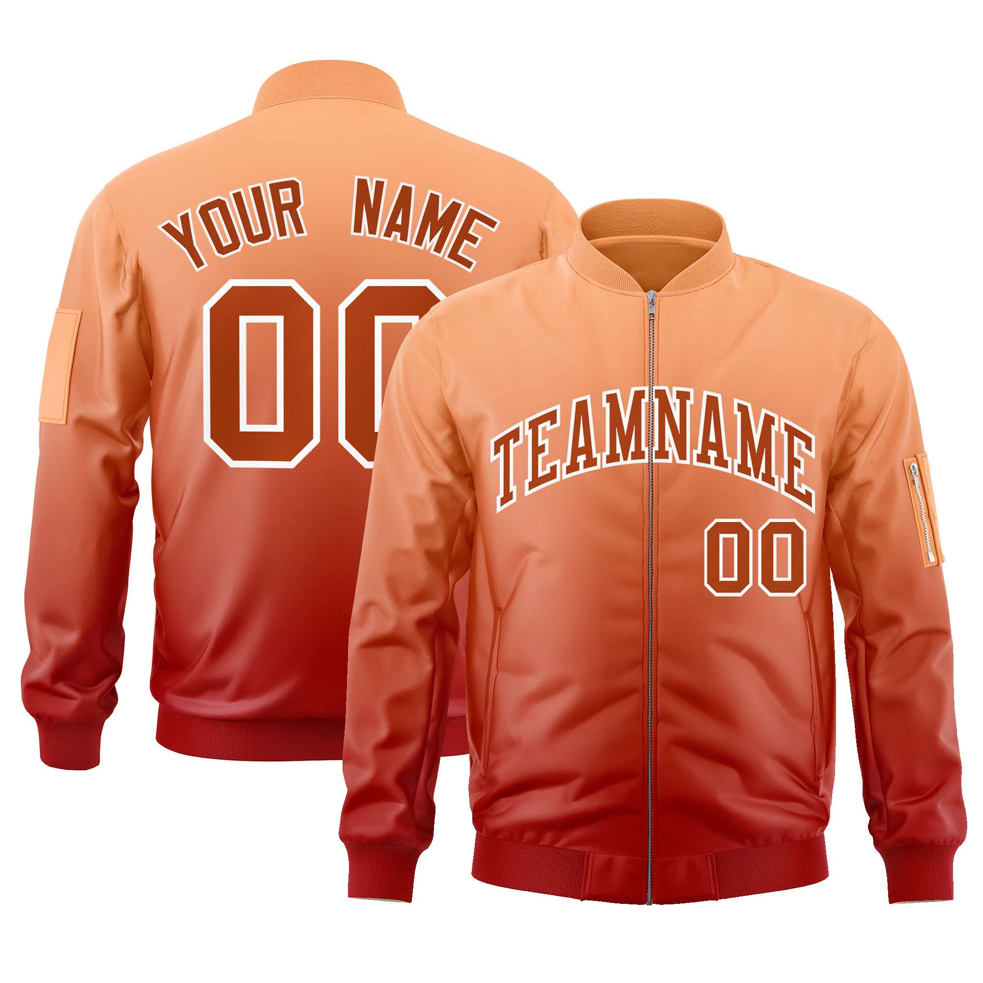 Custom Orange Red Varsity Full-Zip Gradient Fashion Letterman Bomber Jacket