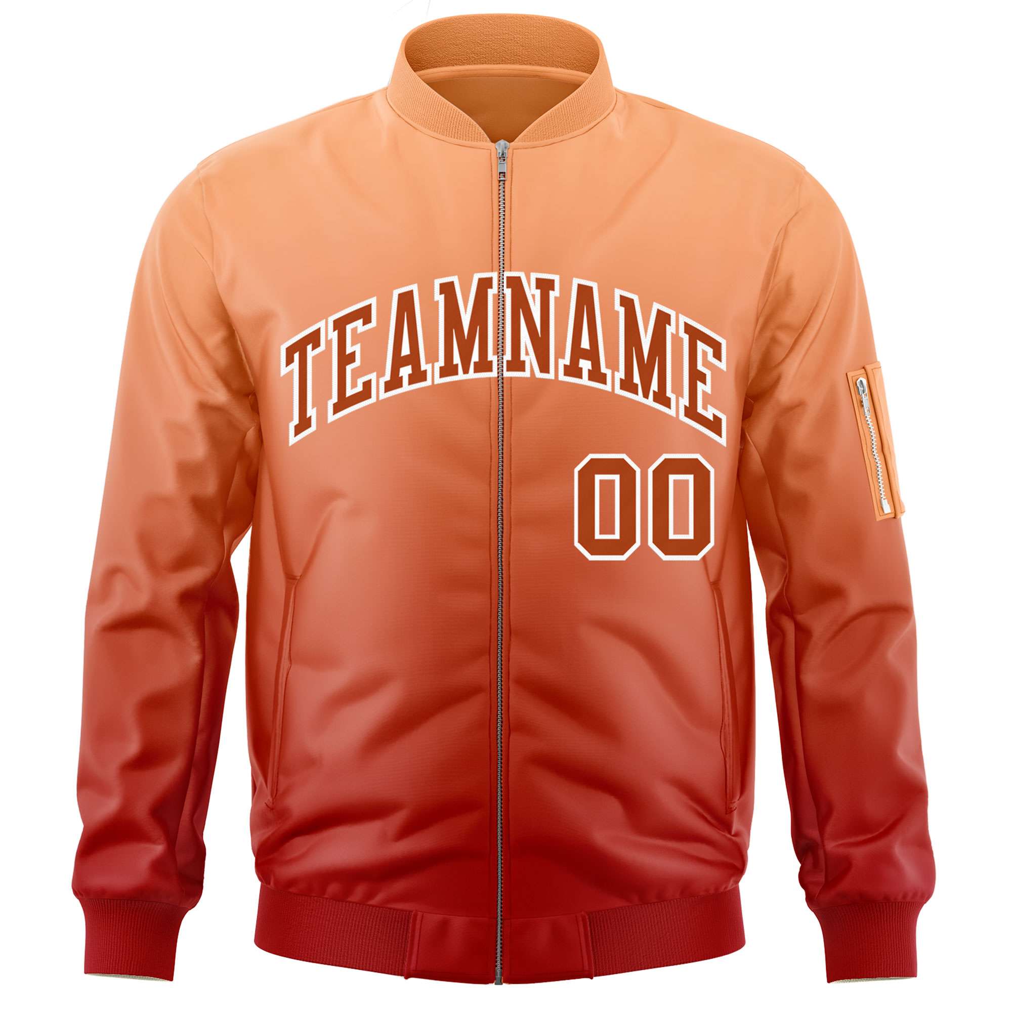 Custom Orange Red Varsity Full-Zip Gradient Fashion Letterman Bomber Jacket