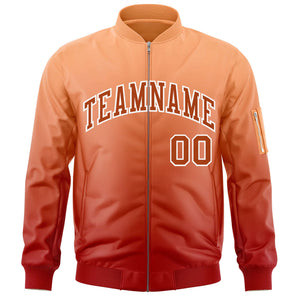 Custom Orange Red Varsity Full-Zip Gradient Fashion Letterman Bomber Jacket