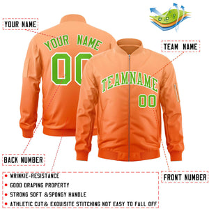 Custom Orange Green Varsity Full-Zip Gradient Fashion Letterman Bomber Jacket