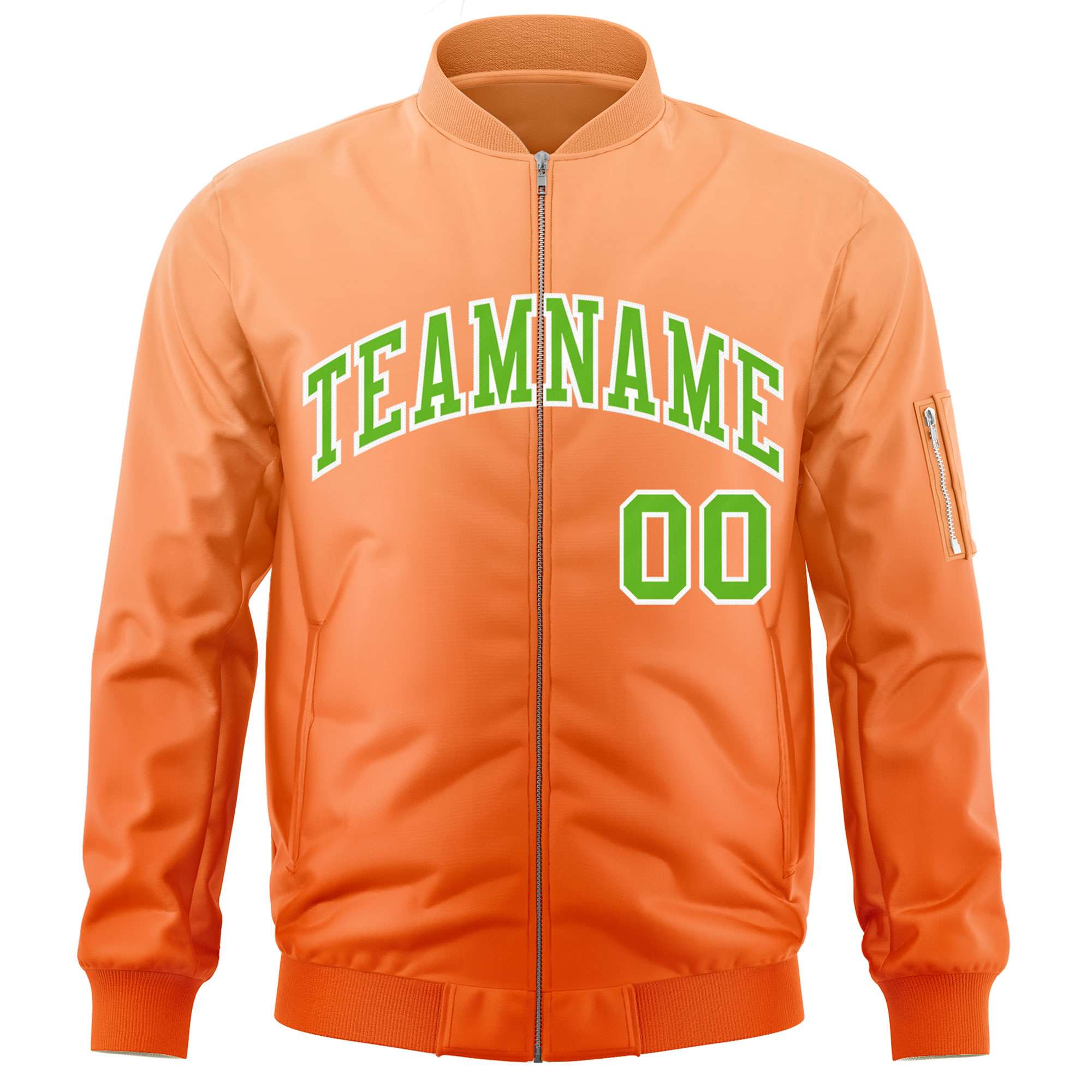 Custom Orange Green Varsity Full-Zip Gradient Fashion Letterman Bomber Jacket