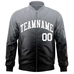 Custom Gray Black-White Varsity Full-Zip Gradient Fashion Letterman Bomber Jacket