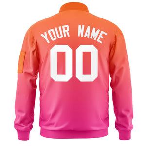 Custom Orange Pink-White Varsity Full-Zip Gradient Fashion Letterman Bomber Jacket