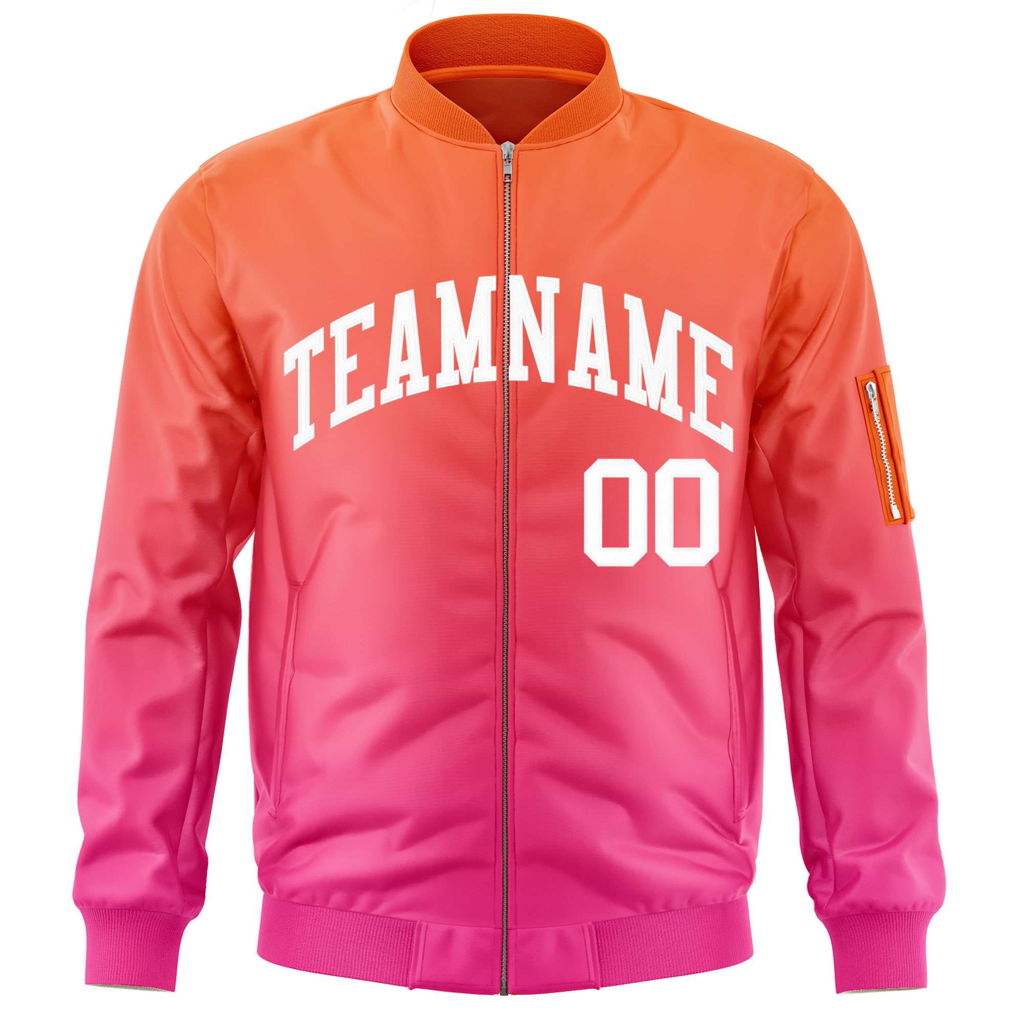 Custom Orange Pink-White Varsity Full-Zip Gradient Fashion Letterman Bomber Jacket